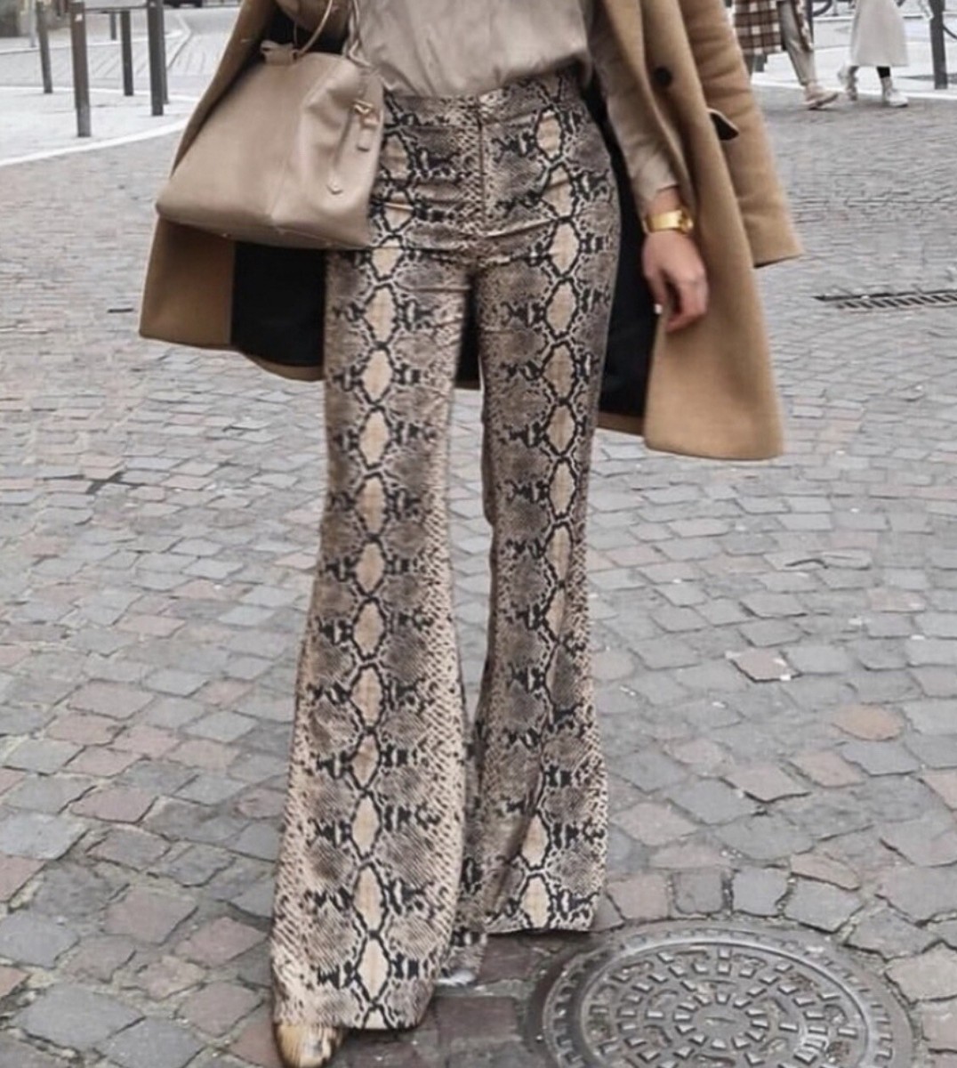 Zara Snakeskin Print Flare Flowing Trouser Pants Wide Leg Zara Snakeskin Print Flare Flowing Trouser Pants Wide Leg