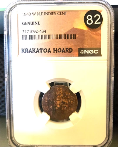 1840 W N.E. Indies Cent Krakatoa Hoard, NGC Certified (83)