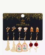 Disney Princess Beauty And The Beast 6 Pair Chsracter/ Icon Earring Set NWT