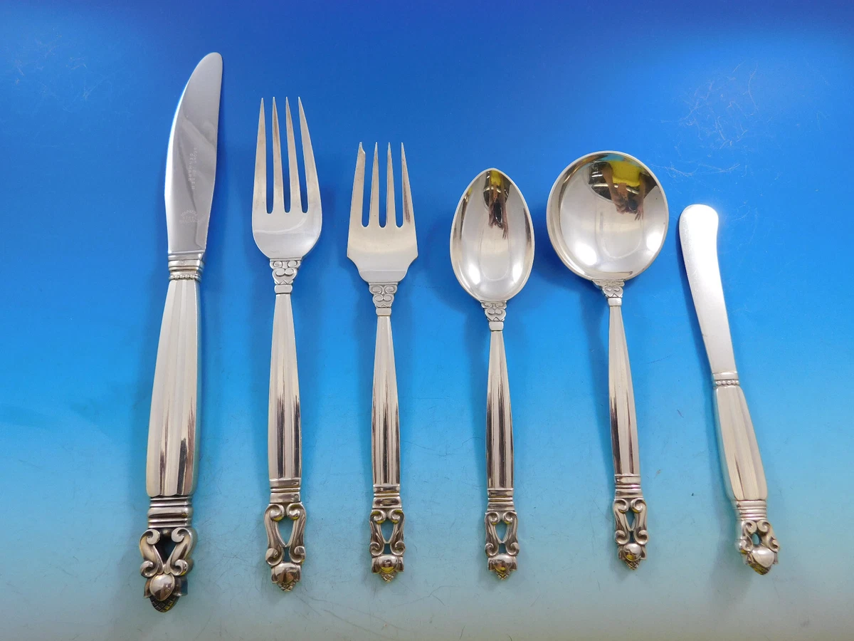 Georg Jensen Acorn Antique US Sterling Silver Flatware-Sets for