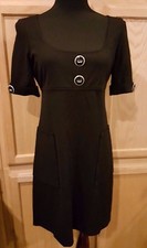 Nine West Black Empire Waist Front Side Slit Patch Pockets Shift Dress, 6R - $99