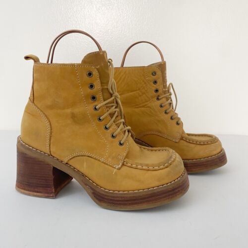 Candie's Vintage Y2K Ankle Boots Shoes Lace Up Square Toe Chunky