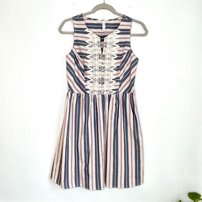 Xhilaration Striped Lace Bib Fit & Flare Midi Dress Junior s Size Medium