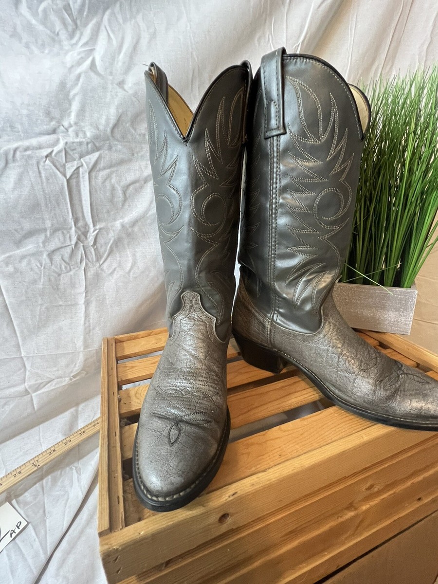 【COLOR iN ID】two-tone combi middle boots 3471. Acme Vintage Men's Two-Tone Silver/Gray Mid-Calf