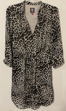 Vince Camuto Womens Size 8 Knee Length Brown Vneck Animal Print Dress! A3199
