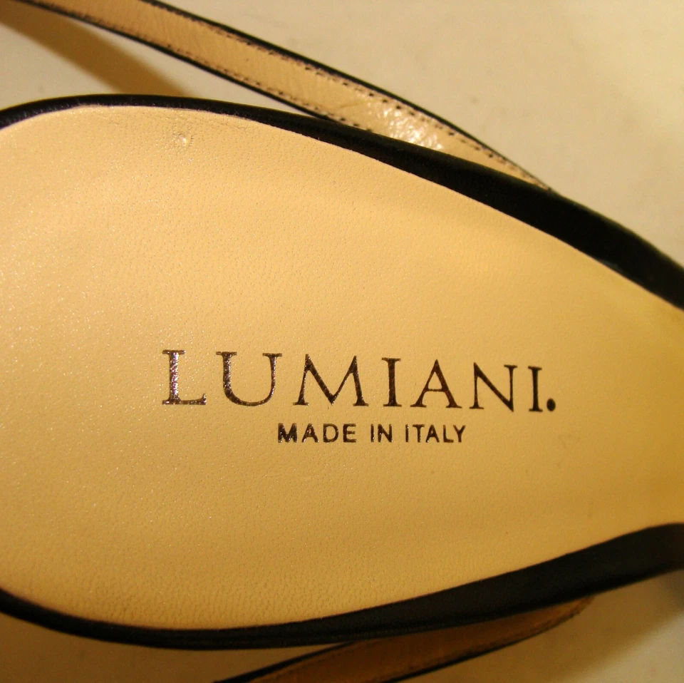 全新! LUMIANI 女式黑色皮革踝带凉鞋 10M A132 码 — 第 2/4 张图片