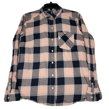 H&M Divided Size 2 Womens black, pink Checks Button shirt Long Sleeve Pocket R2