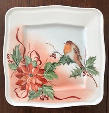 Piatto di Natale quadrato in porcellana bianca dipinta a mano - 26cm