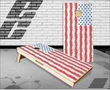 American Flag White Wash Wood Cornhole Boards Bean Bag Toss Game