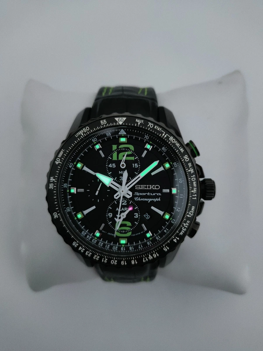 Seiko Sportura Chronograph Alarm Leather Strap Men s SNAE97P1