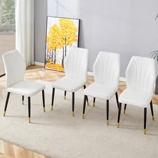 4PCS Modern Dining Chairs Office Chairs White PU Upholstered with Metal Legs