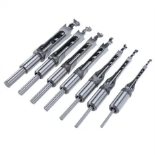 7PC Woodworking Square Hole Drill Bit Mortising Saw Mortise Chisel Drill Bit Set