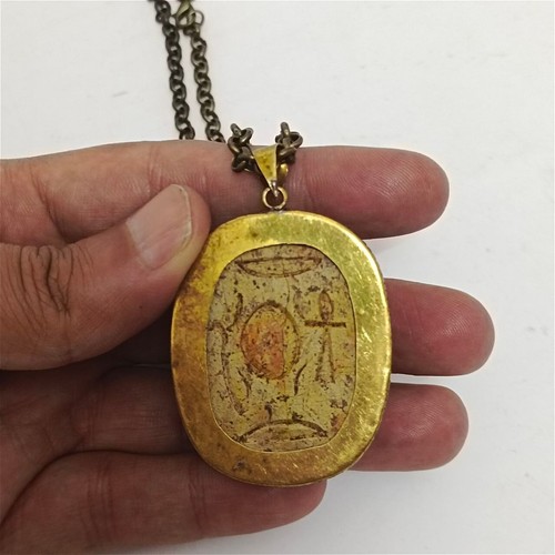 Antique Egyptian Scarab Pendant, Handmade Antique Style, Made of Stone and Brass - Picture 4 of 6