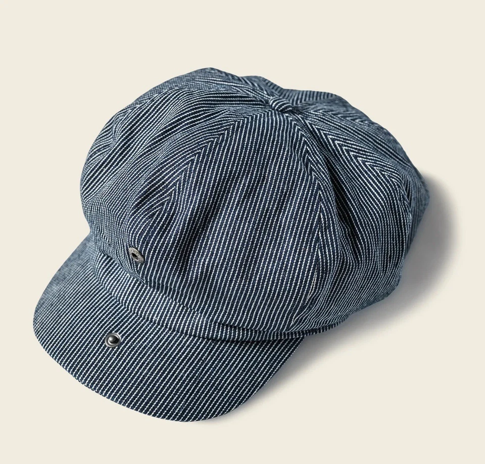 Striped Denim Newsboy Cap Bronson Non Stock Mfg. USA SHIP 100% Cotton - Image 4 of 4