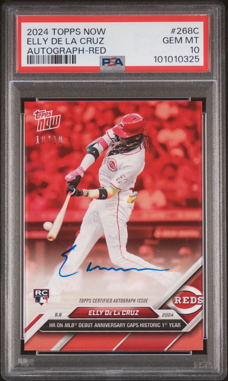 2024 Topps Now Elly De La Cruz Rookie HR On MLB Debut Red Auto 10/10 PSA 10 Gem