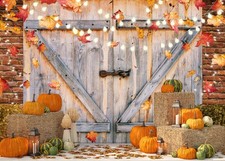 10x8ft Fall Thanksgiving Backdrop Pumpkin Harvest Barn Banner X-53