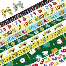 9-Piece Grosgrain Decor Ribbons - Love ABC 123 Words School Bus Printed Ribbo...