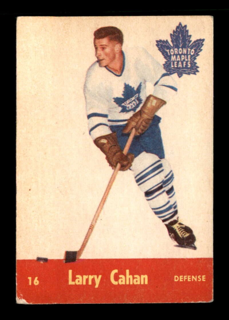 Larry Cahan #16 Hockey Cards 1955 Parkhurst trading card — raw and PSA graded price guide