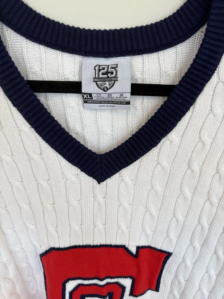 Suéter Universitario Chicago White Sox Tejido con Cable Blue Moon SGA 125 Aniversario XL Foto 4 de 4
