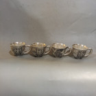 Chinese Ancient Silver Artifacts 梅兰竹菊 Tea Cup with Handle A Set of 4 Handicrafts