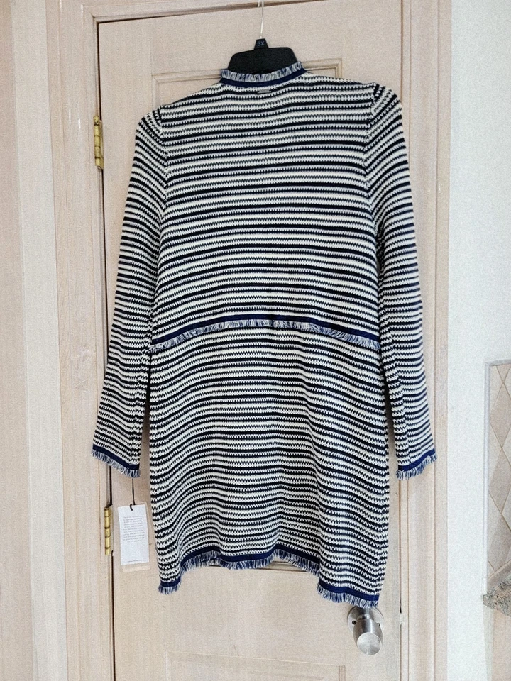 Nueva Chaqueta Cárdigan Ivanka Trump Azul Blanco con Bolsillos con Cremallera Talla Grande Foto 4 de 4