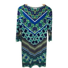 Maggy London Womens 4 Blue Geometric Print Sheath Dress 3/4 Sleeve Career