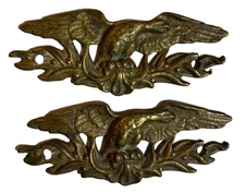 Pair Vintage Brass Eagle Furniture Mounts Federal Revival Appliqué Applique