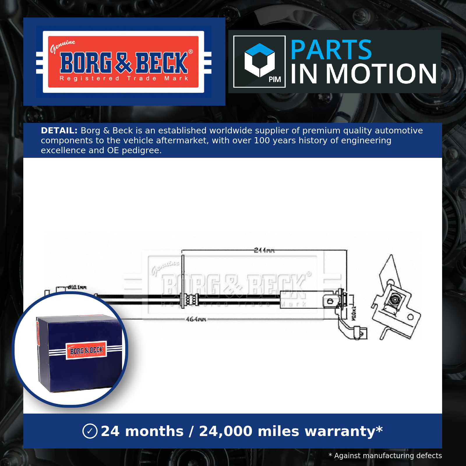 Brake Hose Front Left BBH8481 Borg & Beck Hydraulic 2017709 Quality Guaranteed