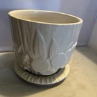 MCCOY POTTERY 6x5.5" WHITE SAND DOLLAR POT AND ATTACHED SAUCER