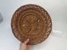 Vtg Woven Rattan Basket Bowl  11 1/2  Round Decorative Fruit Bread Basket Boho