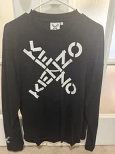 Kenzo Cross Logo Spell Out Long Sleeve T Shirt Black Men's Size M