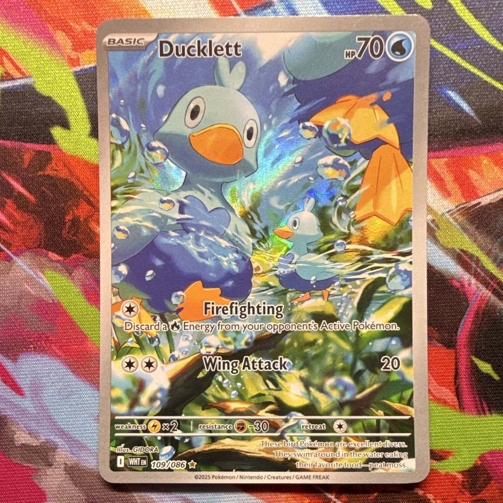 Pokémon TCG Ducklett 109/086 Sv: White Flare Illustration Rare Holo 70 HP