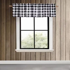 Mountain Plaid Black Microfiber 86X15 Pole Top Window Valance