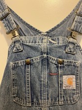 Vintage Carhartt Denim Overalls 30x32 Distressed Faded Workwear Bib Jean