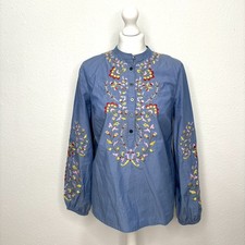 Boden Womens Embroidered Cotton Top Blouse Tunic White Embroidery size 10
