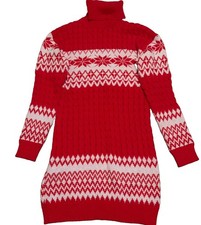 Dancing Yarns Red/White Knit Turtleneck Sweater Dress M