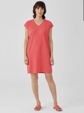 Eileen Fisher Spring Travel T-Shirt Dress Jersey in Coral Medium
