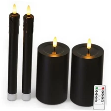 4 Packs Flameless Candles, Battery Operated with Remote LED Candles, Real Black