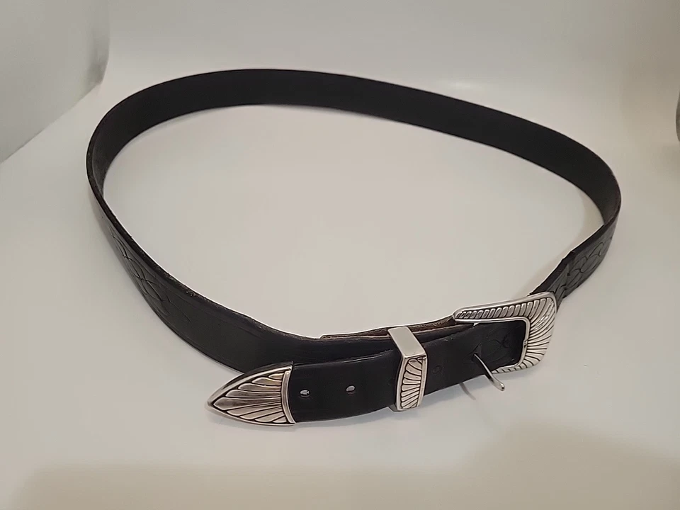 Cinturón Vaquera De Colección Cuero Hecho a Mano con Hebilla Plateada. Hecho en Toscana AZ Foto 3 de 4