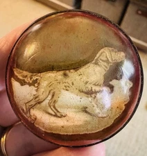 Antique Horse Bridle Rosette Button Retriever Dog Single Glass Domed