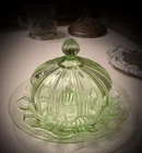 Hocking Colonial Knife & Fork Green Butter Dish NEAR MINT Uranium Glows!