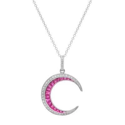 Crescent Moon Diamant Rubin Platin Kette 0.54 CTW Handgefertigt Art Deco - Bild 1 von 4