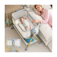 3 in 1 Baby Bassinet Bedside Sleeper, Rocking Bassinet for Baby with Wheels, ...