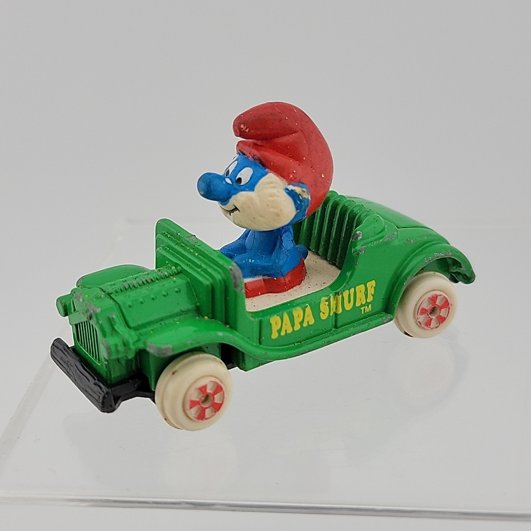 【激レア】SMURF バス ミニカー Smurfs Ertl Papa Smurf Green Car Vintage Figure 1982 Diecast