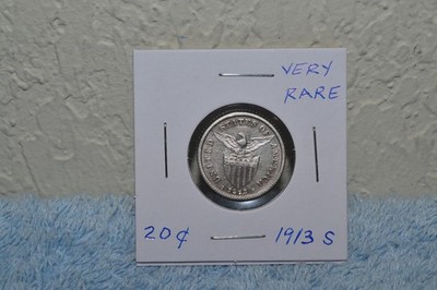 Philippines 1913 S - 20 Centavos Silver Coin Very Rare in Nice Grade Condition