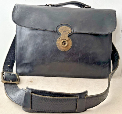 WILL LEATHER GOODS  ''Jacques'' Rugged Matte Black Leather Briefcase Laptop Bag EC