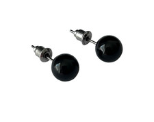 UK Seller! 8mm Natural Black Onyx Gemstone Round Stud Earrings Healing Calming