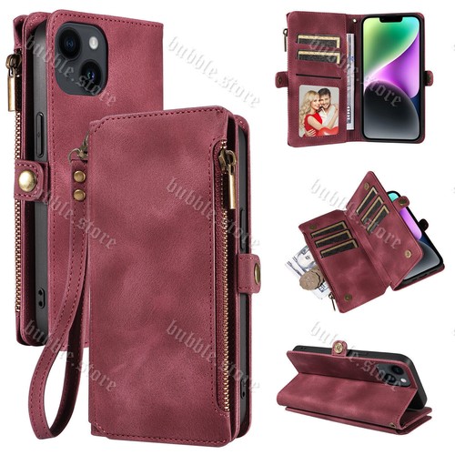 Cremallera Billetera für iPhone 15 14 13 12 11 Pro Max Cuero Telefono Protector - Bild 12 von 35