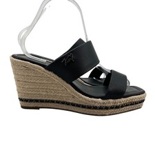 Karl Lagerfeld Womens 8 Sandals Black Double Strap Espadrille Wedge Chain Trimed