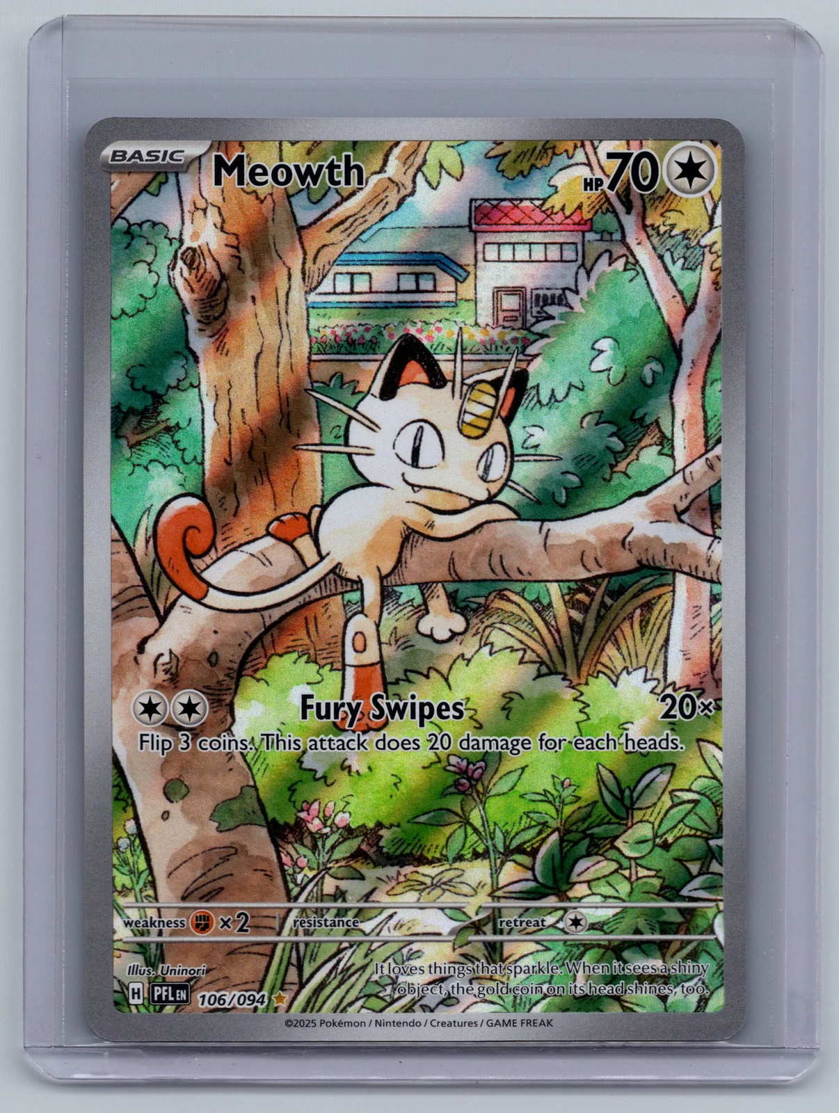 2025 Scarlet & Violet Phantasmal Flames Meowth Holo Secret Rare #106/94